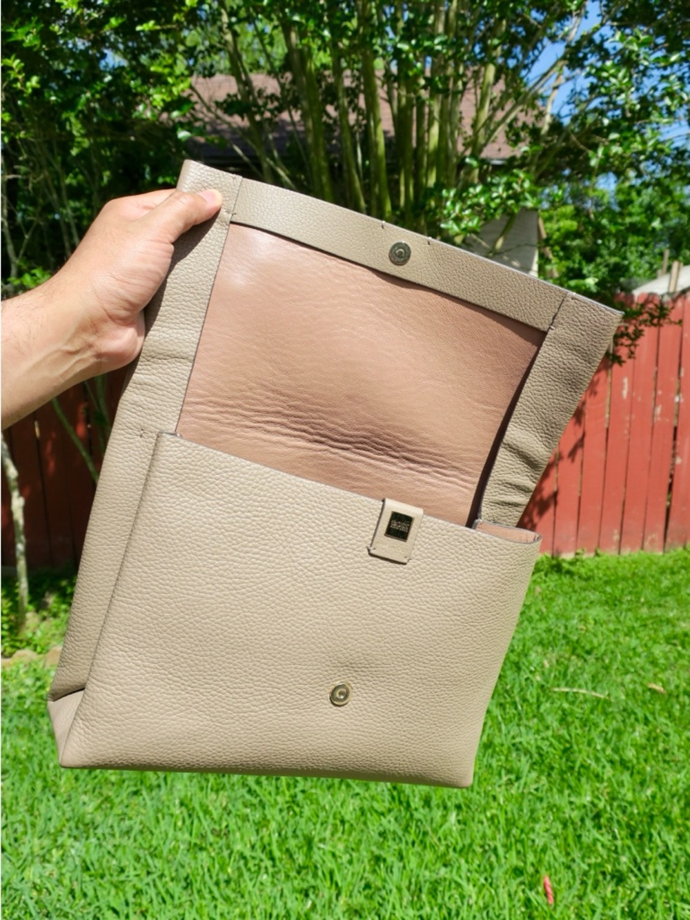 Hugo Boss Taupe Leather Clutch – Blush Interior | Gold Hardware - Picture 6 of 10